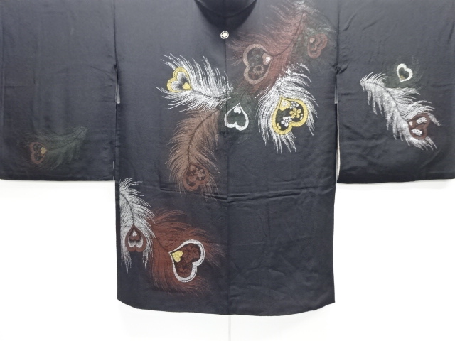 大正ロマン　孔雀羽根模様織出し漆一ツ紋絵羽織